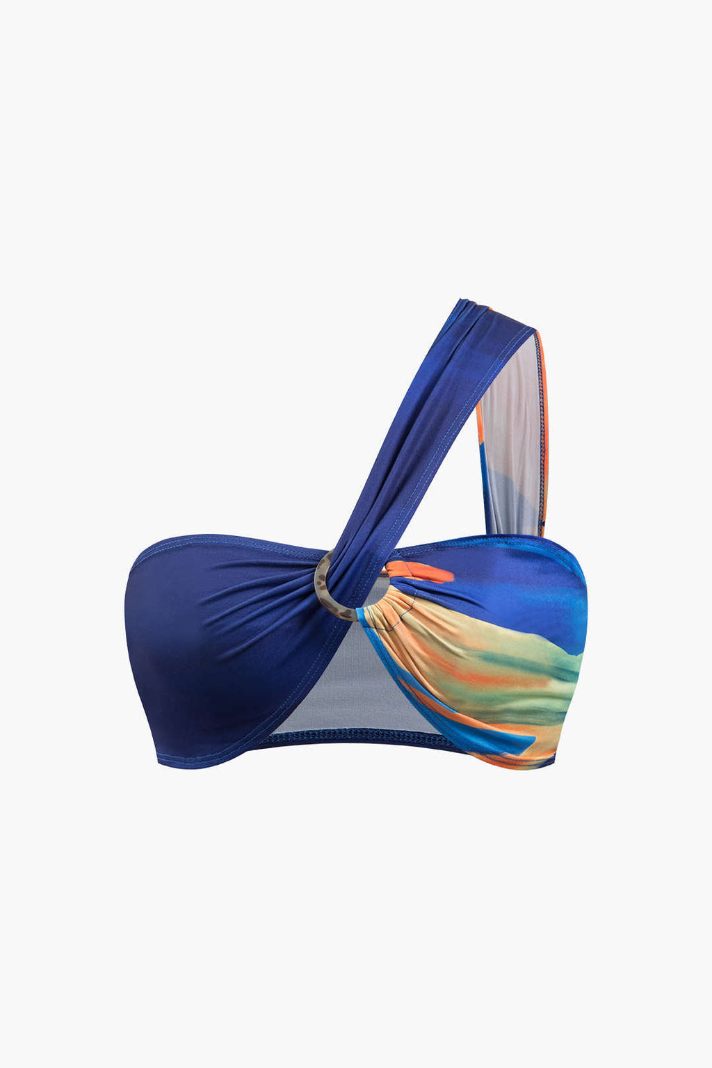 Çok Desenli Tek Omuzlu Kısa Üst ve Mayo Eteği Pareo Takım