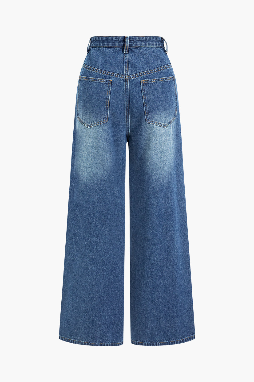 Denim Düğmeli Asimetrik Geniş Paça Jean