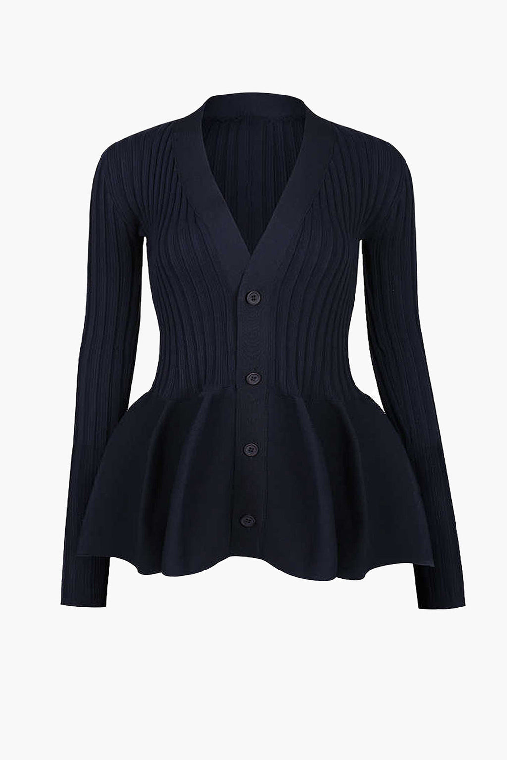 Büyük Beden Örgü V Yaka Düğmeli Uzun Kollu top