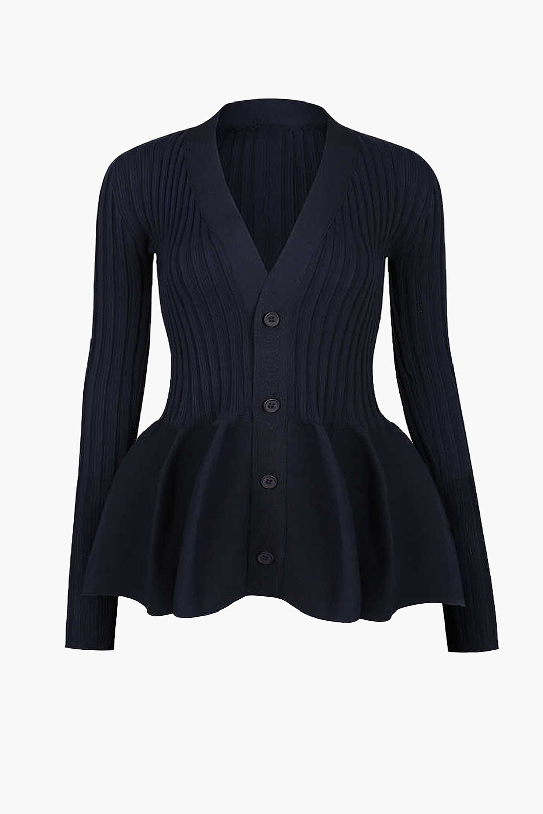 Büyük Beden Örgü V Yaka Düğmeli Uzun Kollu top