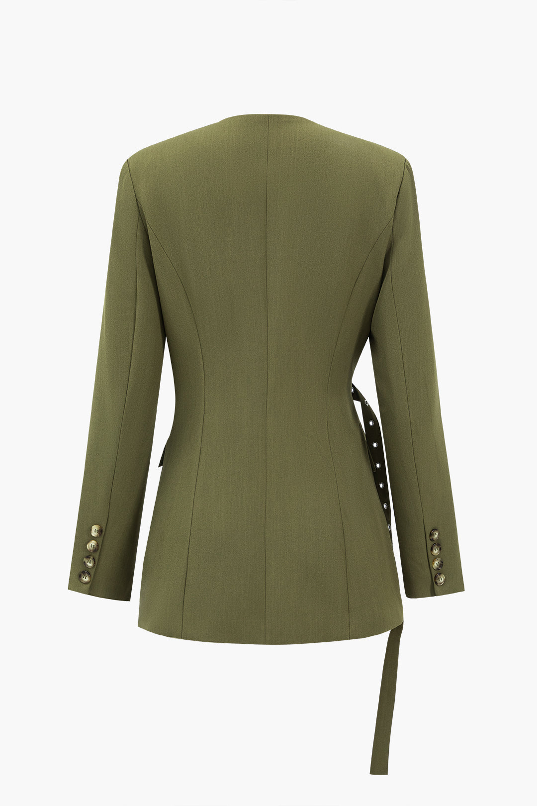 Çapraz Düğme Cepli Kemerli Blazer