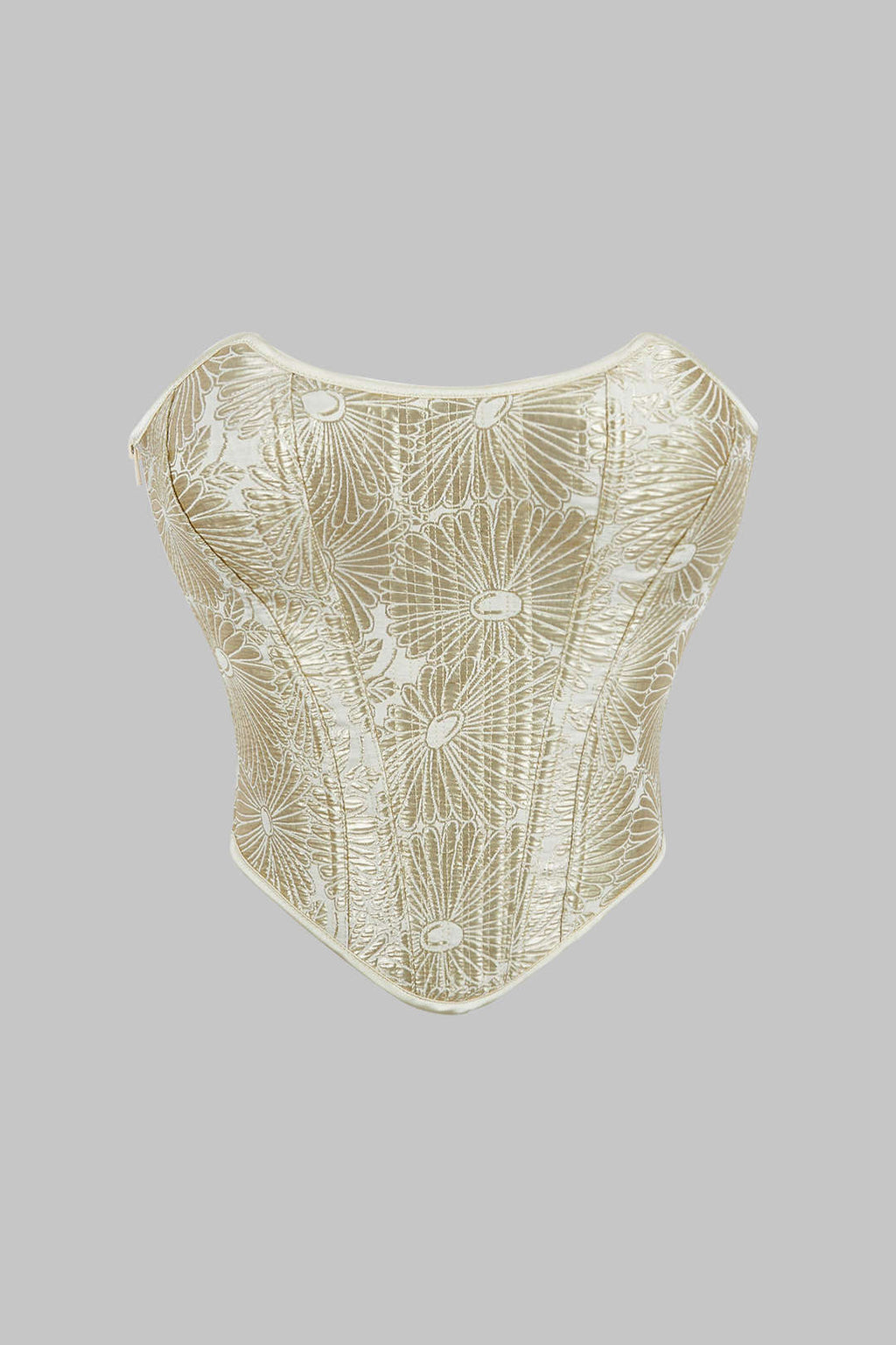 Çiçek Desenli Bağcıklı ve Fermuarlı Korseli Straplez Üst