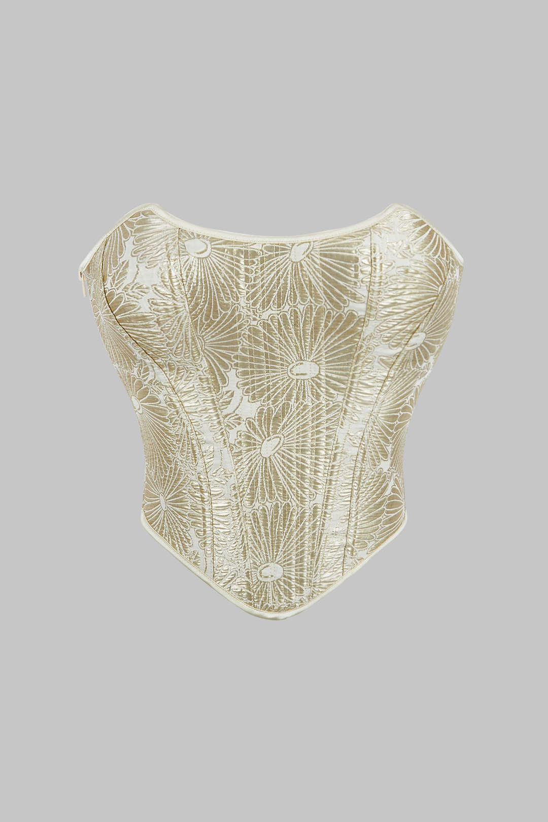 Çiçek Desenli Bağcıklı ve Fermuarlı Korseli Straplez Üst